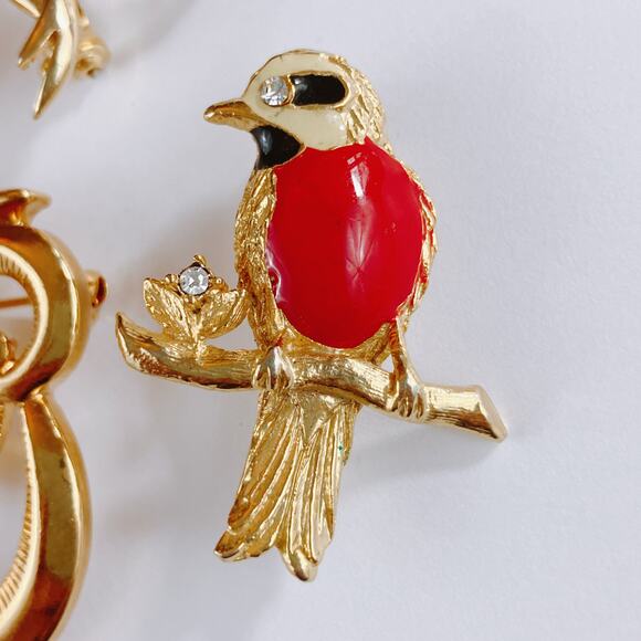VTG Signed Gerrys Bird Brooch Lot of 6 Gold Tone Rhinestone 60s to 80s Figural - Picture 4 of 11